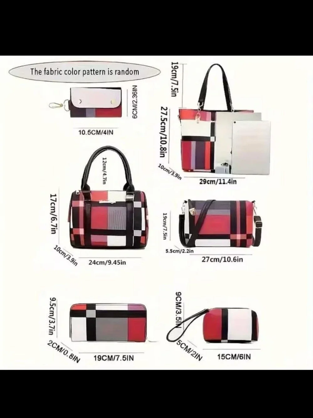 FIRM PRICE Mei & Ge Geometric Plaid multi-piece handbag 6 Pc set Multicolor
